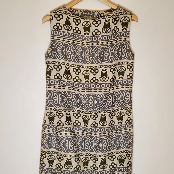 Tropical Escape Googie 60s Cream Sky and Forest Green Graphic Printed Dress - Picture 13 of 16